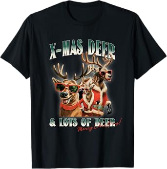X-mas Deer & Lots of Beer Merry Christmas (Funny Reindeer) T-Shirt