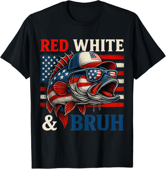 Patriotic Red White & Bruh America Fish Fishing 4th Of July T-shirt