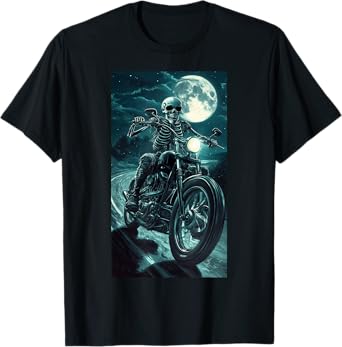 Cool Skeleton Riding Vintage Motorcycle Biker Art T-Shirt