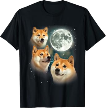 Three Shiba Inu Moon | 3 Doge Funny Cute Dog Meme Parody T-Shirt for Men Women Kids