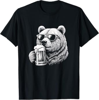 Bear Drinking Beer With Sunglasses Graphic Art Design T-Shirt