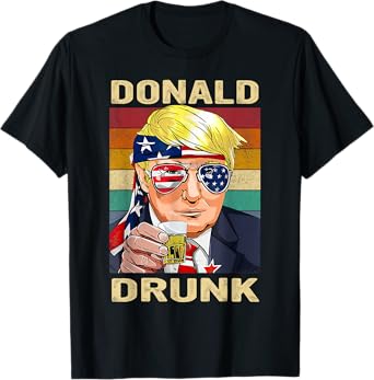 Donald Drunk Funny Trump Drinking Beer Party 4th of July T-Shirt