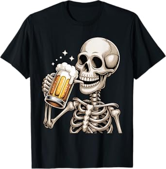 Halloween Creepy Skeleton Drinking Beer Funny Trick or Treat T-Shirt