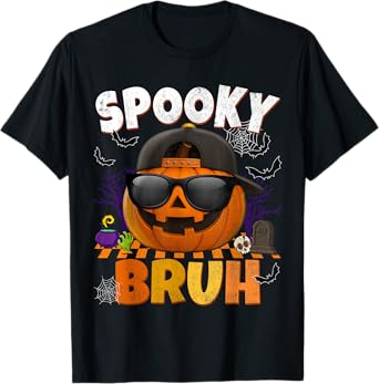 Spooky Bruh Cool Jack O lantern Halloween Costumes For Boys T-Shirt