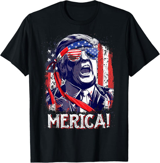 Trump 4th of July Merica Men Women USA American Flag Vintage T-Shirt