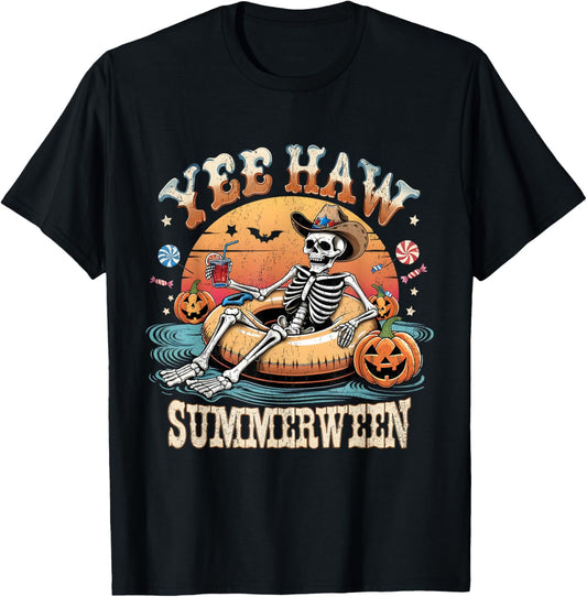Yee Haw Summerween Cowboy Skeleton Western Halloween Tee T-Shirt
