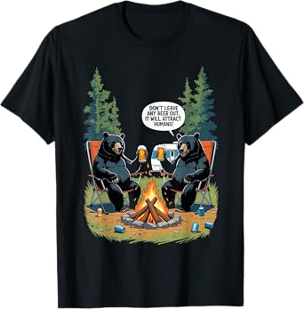 Funny Camping Campsite Black Bear Wilderness and Beer T-Shirt