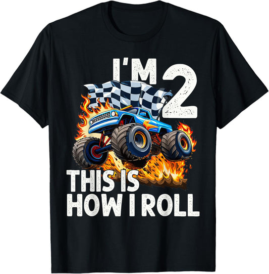 2nd Birthday Boys I'm 2 This Is How I Roll Monster Truck Car T-shirt by TeeBrew