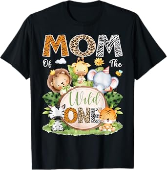 Mom Of The Wild One 1St Birthday Kids Safari Jungle T-Shirt