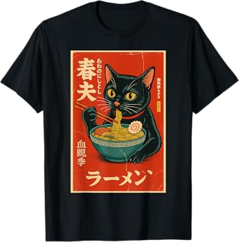 Anime Cat Ramen Japanese Funny Kawaii Cat Anime Noodles T-Shirt