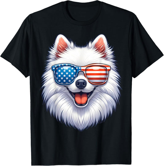 American Eskimo Dog USA Flag Funny Patriotic Dog Lover T-Shirt