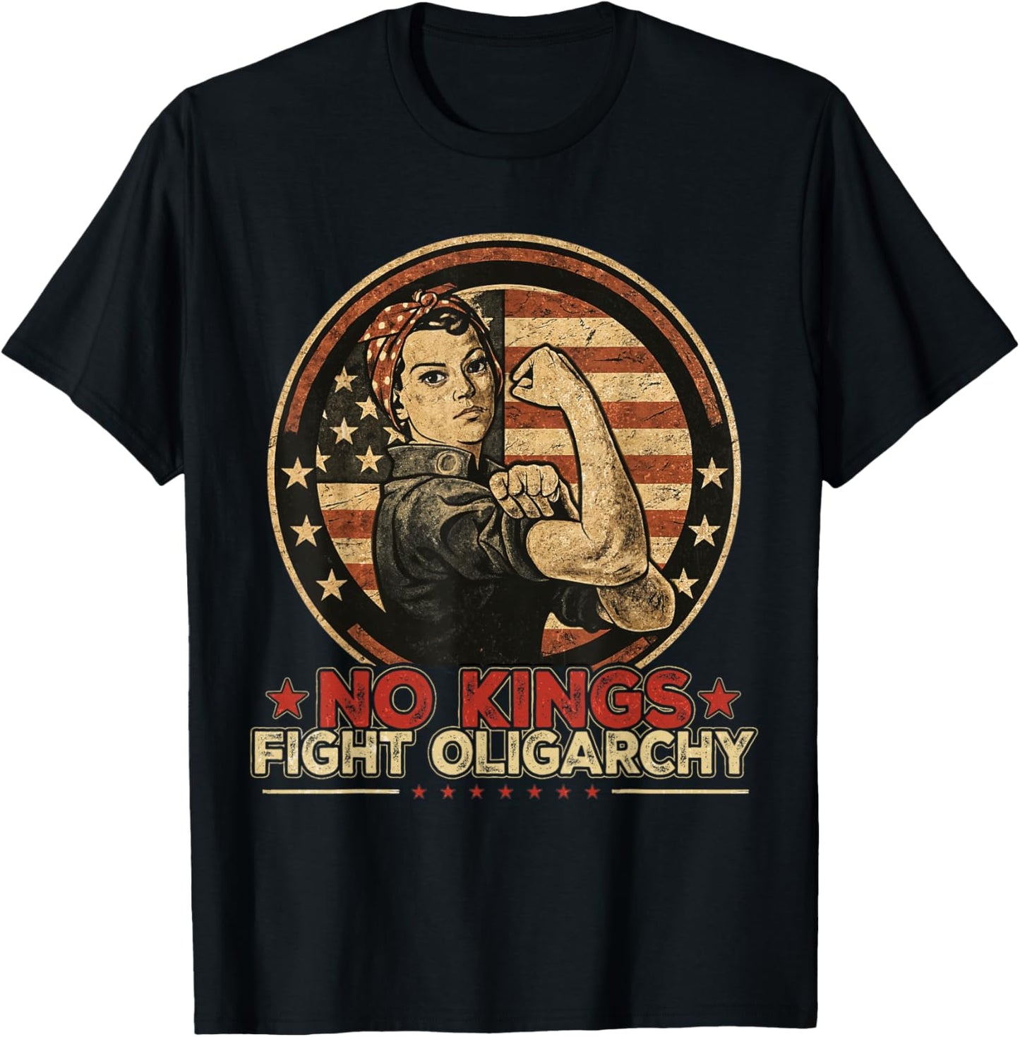 Vintage No Kings Fight Oligarchy America Flag Women Girls T-shirt