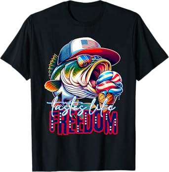 Tastes Like Freedom Bass Fishing Large Mouth Bass Fisherman T-Shirt