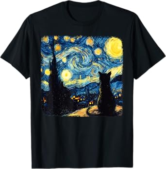 Cat Starry Night Van Gogh Cat Lover Cat Mom Dad Men Women T-Shirt