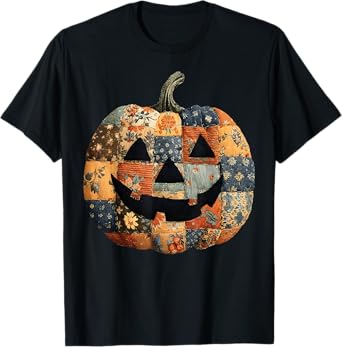 Preppy Floral Patchwork Pumpkin T-Shirt