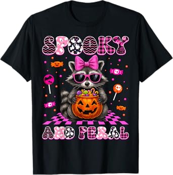 Spooky and Feral Cute Raccoon Halloween Costumes Women Girl T-Shirt