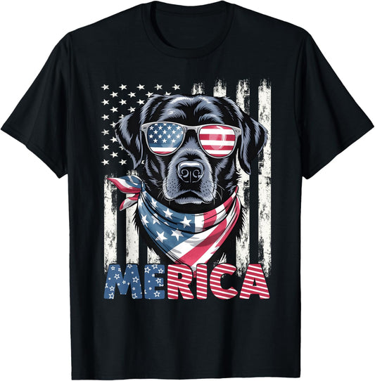 Labrador Retriever USA Flag Merica Patriotic Dog 4th July T-Shirt