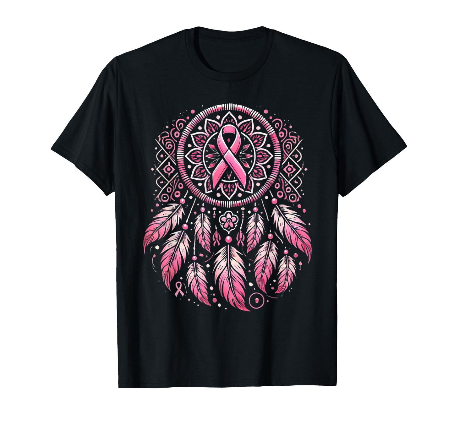Pink Ribbon Native Indian Dream Catcher Art Breast Cancer T-Shirt