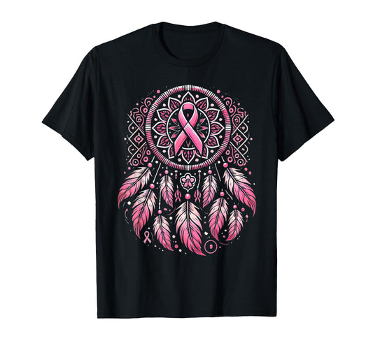 Pink Ribbon Native Indian Dream Catcher Art Breast Cancer T-Shirt