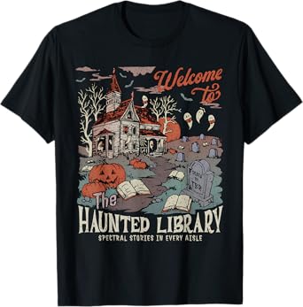 Retro Salem Welcome To The Haunted Library Bookish Halloween T-Shirt