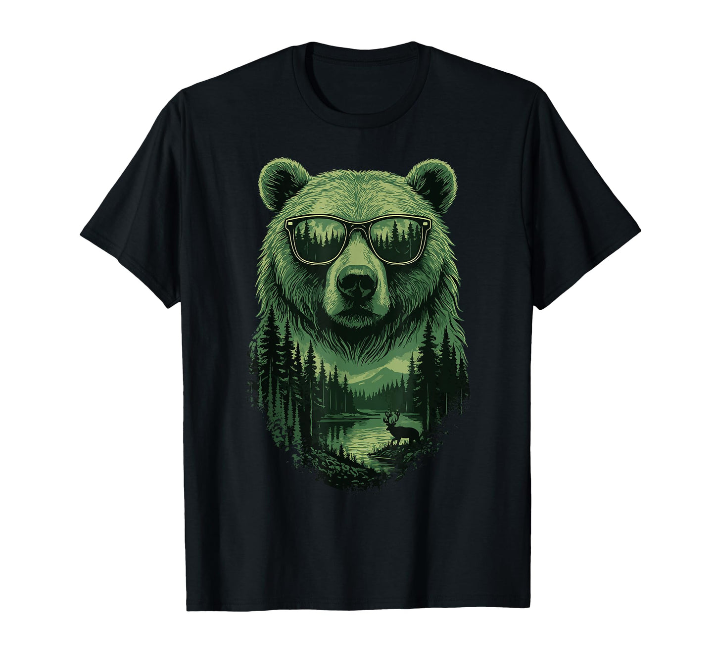 Bear Sunglasses Wildlife Deer Campfire Nature Vintage Forest T-Shirt