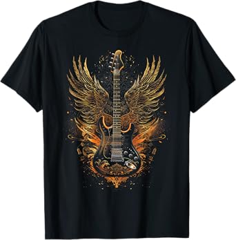 Electric Guitar with Wings Baroque Rock Design Art T-Shirt