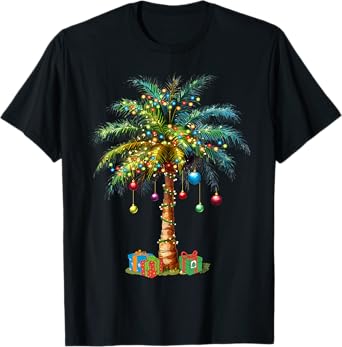 Tropical Christmas Hawaiian Santa Xmas Lights Palm Tree T-Shirt