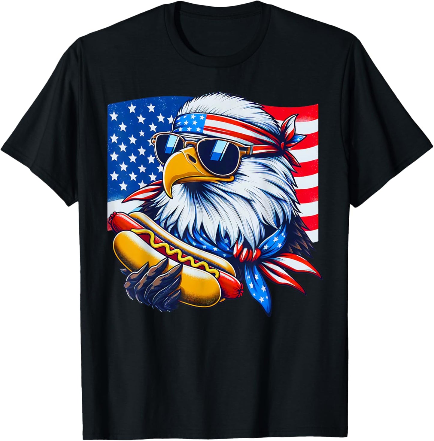 Funny Bald Eagle Hotdog American Flag 4th Of July Patriotic T-Shirt