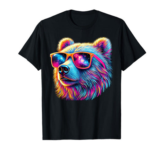 Bear Face Wearing Sunglasses Wildlife Graphic Colorful Bear T-Shirt