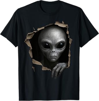 Alien Grey Torn Cloth Funny Extraterrestrial 3D Graphic T-Shirt