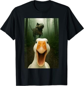 Funny Goose Selfie With Dinosaur T Rex T-Shirt
