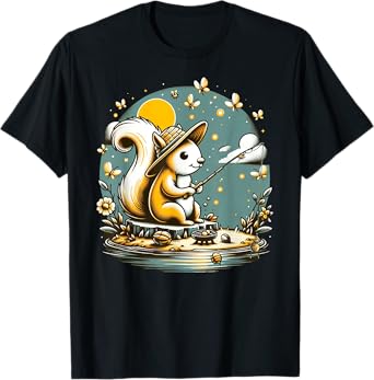Fishing Squirrel Camping Starry Night Kids T-Shirt