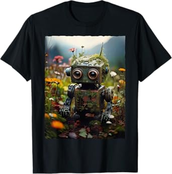 Cute little Robot with Flowers in Nature T-Shirt
