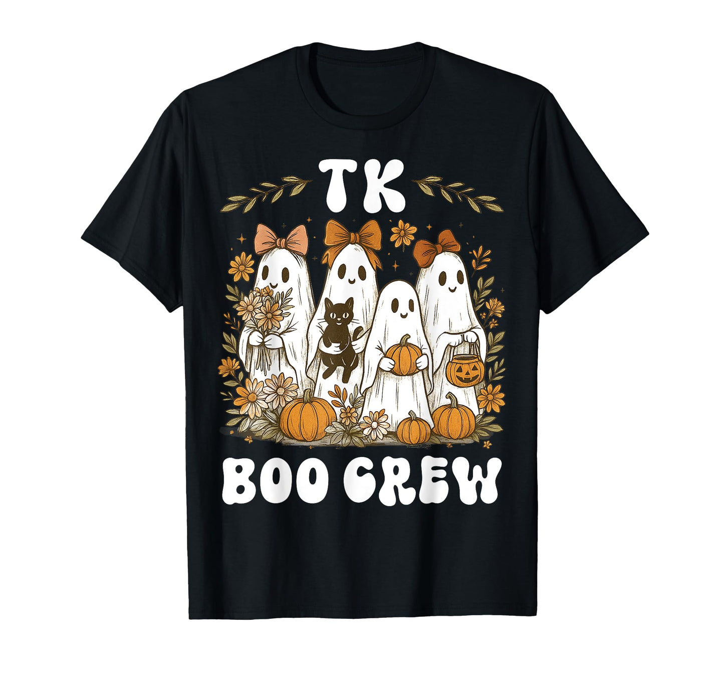 Boo Crew TK Teacher Halloween Ghost Girly Coquette Bow Women T-Shirt