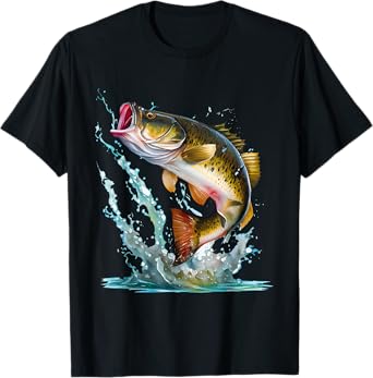 Fishing Lover Graphic Bass Crew Fisherman T-Shirt