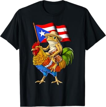 Coqui Frog Puerto Rican Flag Boricua Rooster Taino T-Shirt