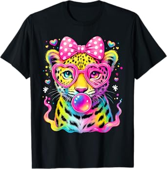 Funny Leopard Glasses Blowing Bubble Gum Back To School Kids T-Shirt