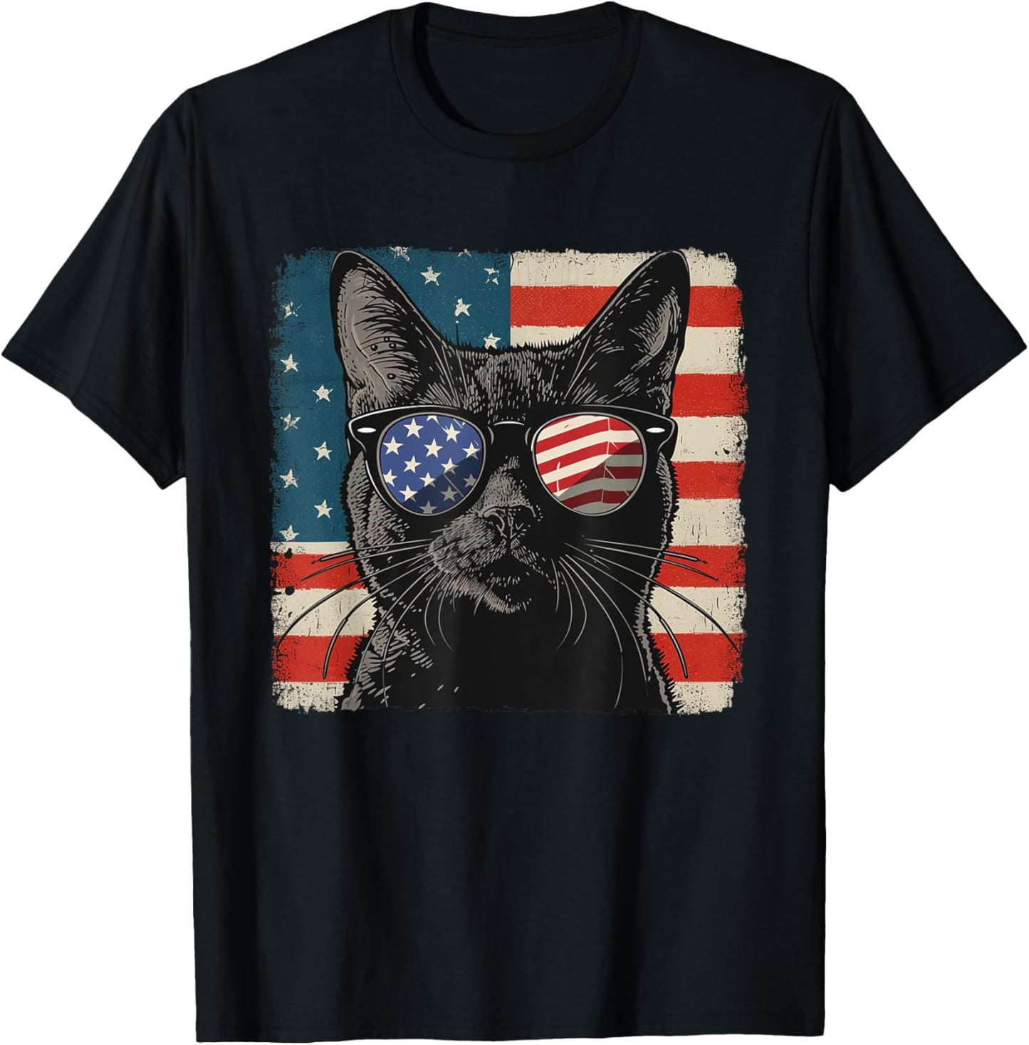 USA Flag Patriotic Black cat Shirt Independence Day T-Shirt