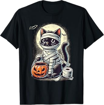 Black Cat Mummy Men Women Kids Halloween Funny Black Cat T-Shirt