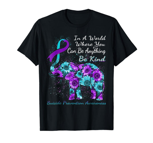 Suicide Prevention Awareness Sunflower Elephant Be Kind T-Shirt