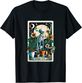 Plant Lover Gardener Tarot Card Halloween Skeleton Moon T-Shirt