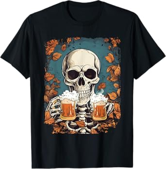 Skeleton Drinking Beer Retro Halloween Costume Beer Drink T-Shirt