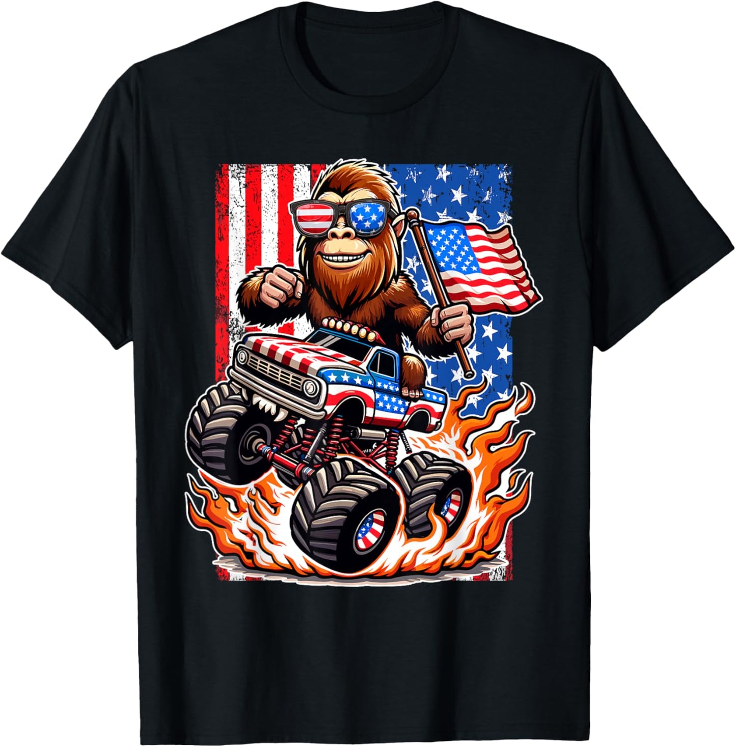 Bigfoot Monster Truck 4th Of July Funny Patriotic Usa Flag T-shirt