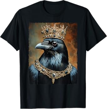 Vintage Black Crow Raven Bird Halloween King Crown Gothic T-Shirt