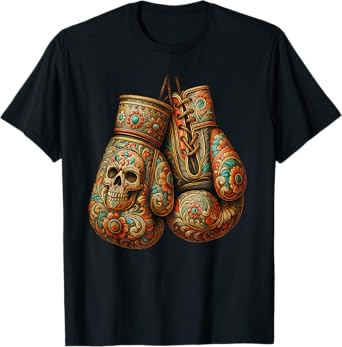 Mexican Vintage Style Boxing Gloves Aztec Mayan Fighter T-Shirt