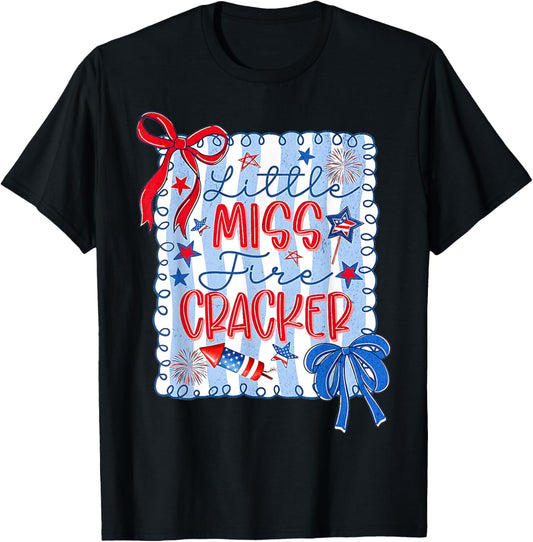 Little Miss Firecracker American Flag Usa Teen Toddler Girl T-shirt