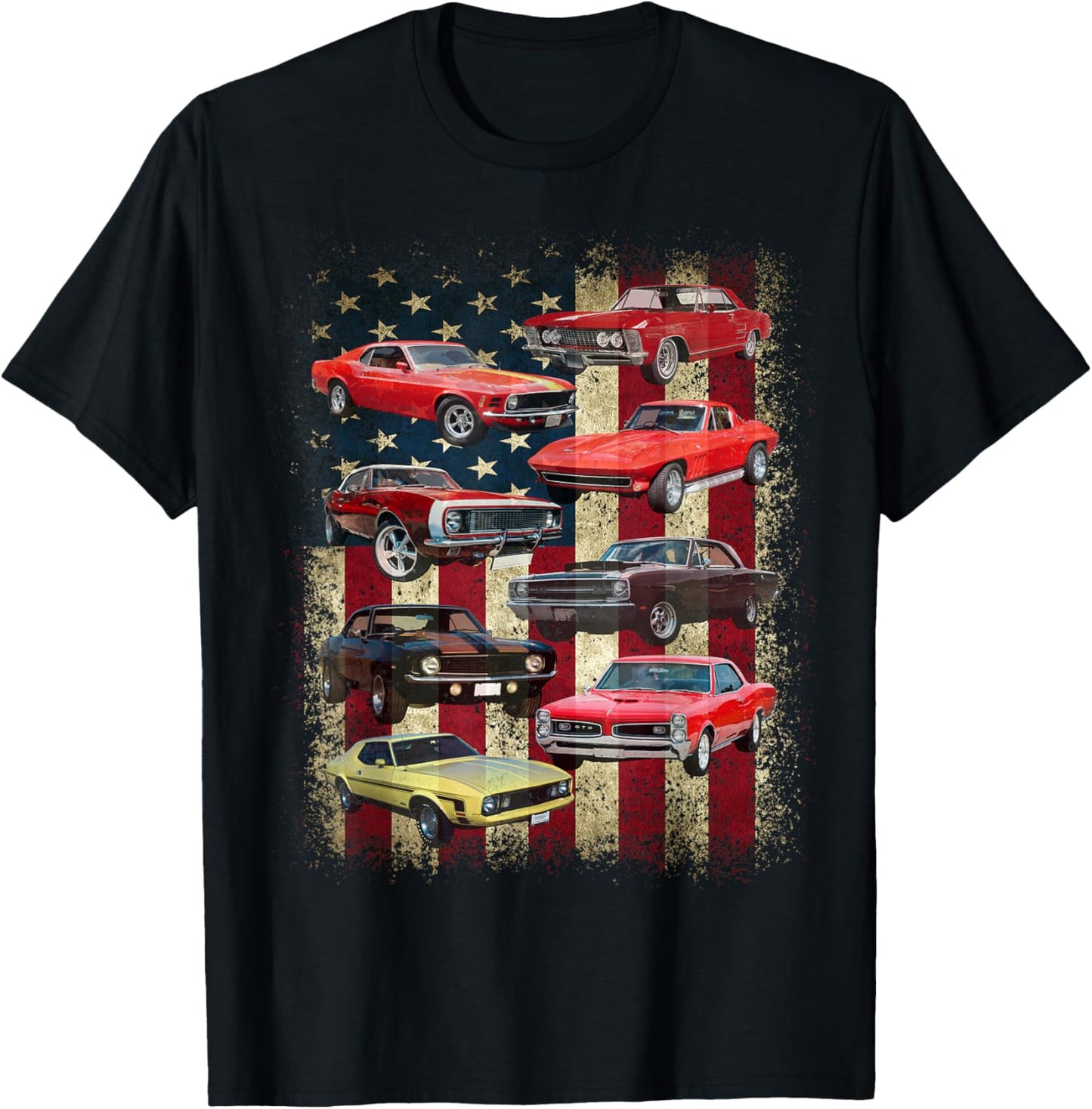 Vintage Classic Muscle Car Retro American Flag Patriotic T-Shirt