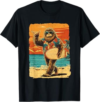 Funny Bigfoot Aloha Hawaiian Surfing Tropical Beach Surfer T-Shirt