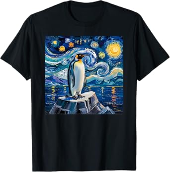 Penguin Starry Night Funny Penguin Art Van Gogh Style T-Shirt
