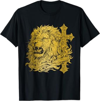 Christian Lion of Judah Cross Jesus Religious Faith T-Shirt
